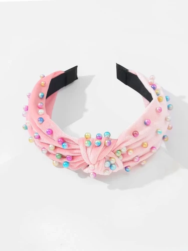 Samt-Haarband mit Perlen in Rosa