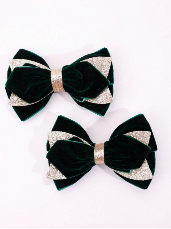 Samt-Schleifen, Mädchen Haarschmuck, Smaragdgrüne Haarspangen, Luxus Kinderaccessoires, Eleganter Haarschmuck, Festliche Haarspangen, Schleifen-Haarspangen, Kindermoden-Accessoires, Geschenkideen für Mädchen.
