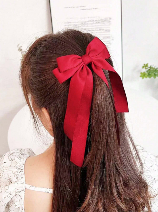 rote Haarspange, Satinhaarspange, Schleifen Haarspange, elegante Haarschleife, Hochzeit Haar Accessoire, Haarspange für besondere Anlässe, Damen Haarschmuck