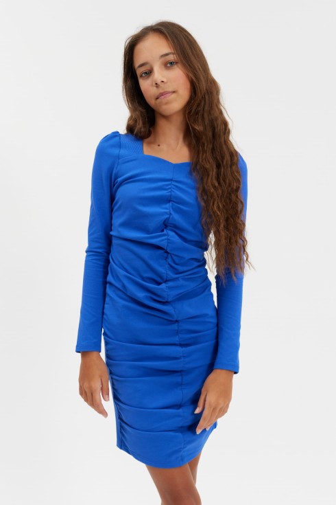 Madison Mädchenkleid in Königsblau mit quadratischem Ausschnitt und Puffärmeln