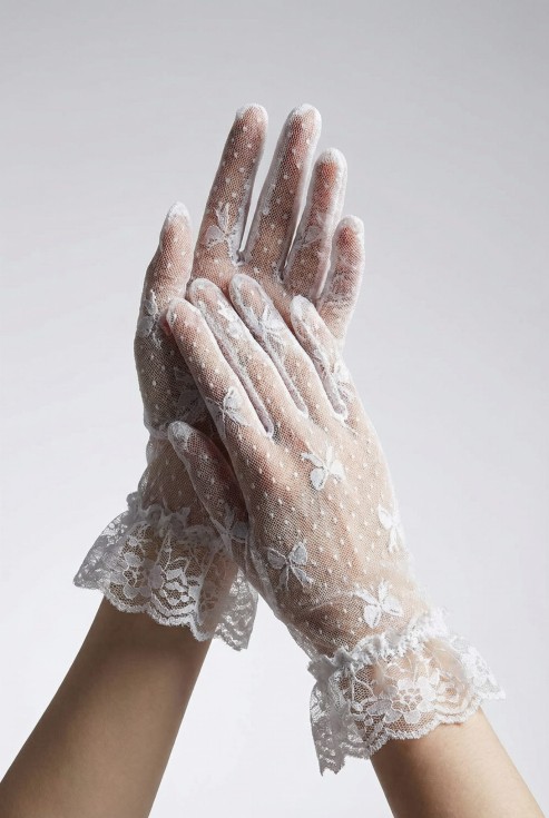 Kommunionhandschuhe, Spitzenhandschuhe Kommunion, weiße Handschuhe Mädchen, Kommunion Zubehör, festliche Handschuhe Kinder, Handschuhe mit Rüschen, Kommunion Mode