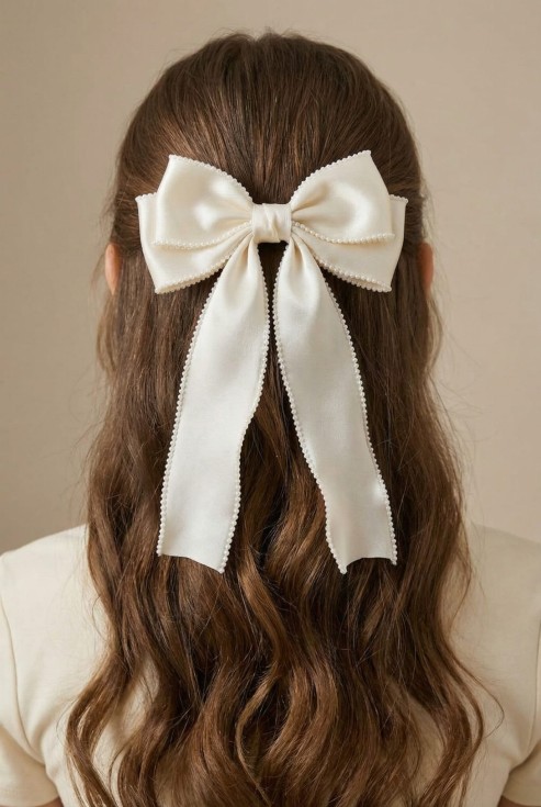 Haarspange Mädchen, Schleifen Haarspange, Organza Haaraccessoire, Haarschmuck Kommunion, Festlicher Haarschmuck Mädchen, Hochzeit Haarspange Kinder, Perlen Schleife Mädchen, Geschenk für Mädchen