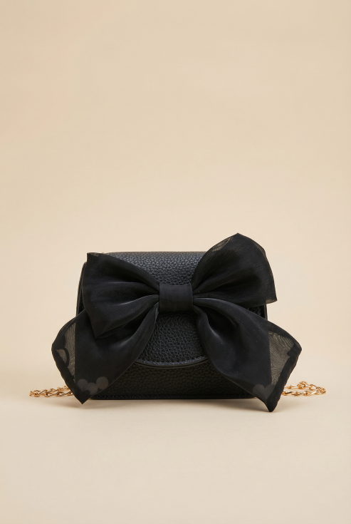 Mädchentasche schwarz, Kindertasche elegant, Festliche Tasche Mädchen, Tasche mit Schleife, Mädchen Handtasche Hochzeit, Goldkette Tasche Kinder, Geschenk für Mädchen, Kommunion Tasche Mädchen, elegante Kindertasche