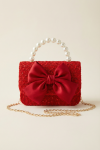 Mädchentasche, rote Tasche, Perlengriff, Tasche mit Schleife, Kindertasche, festliche Tasche, Prinzessin Accessoire, elegante Mädchentasche