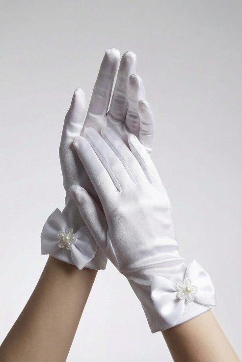 Kommunionhandschuhe, Perlenhandschuhe, Kinder Kommunion, Erstkommunion Zubehör, Satinhandschuhe, elegante Kinderhandschuhe, Kommunionskleid Zubehör, Perlenapplikation, Mädchen Kommunion