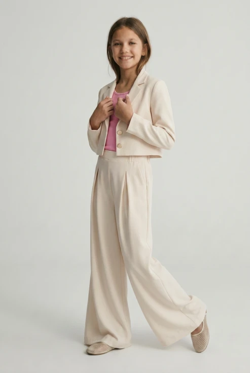 Mädchen Set Emi hellbeige festlich, eleganter Anzug Kommunion, festliche Kinderkleidung Teen, Mädchen-Set Firmung, hellbeige Festmode zoyafashion