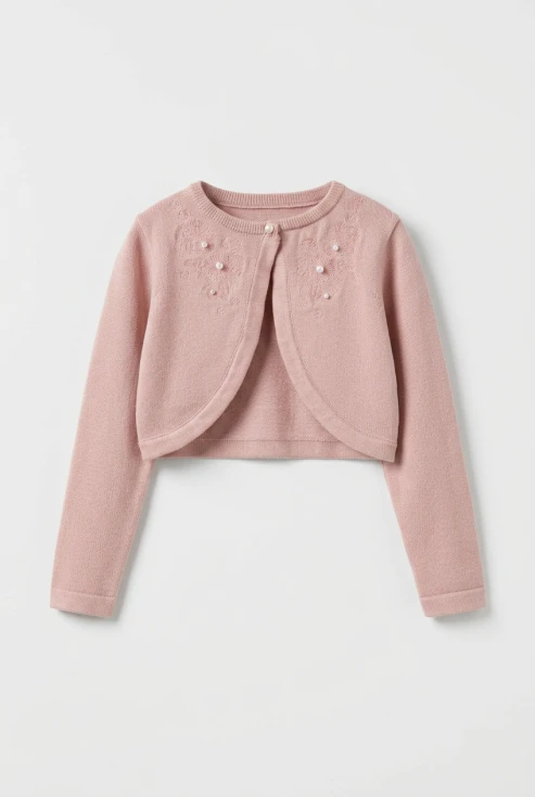 Kinder Bolero Ada rosa festlich, Mädchen Bolerojäckchen Kommunion, Kinder-Festjacke rosa, Blumenmädchen Bolero, zoyafashion Kinderbolero