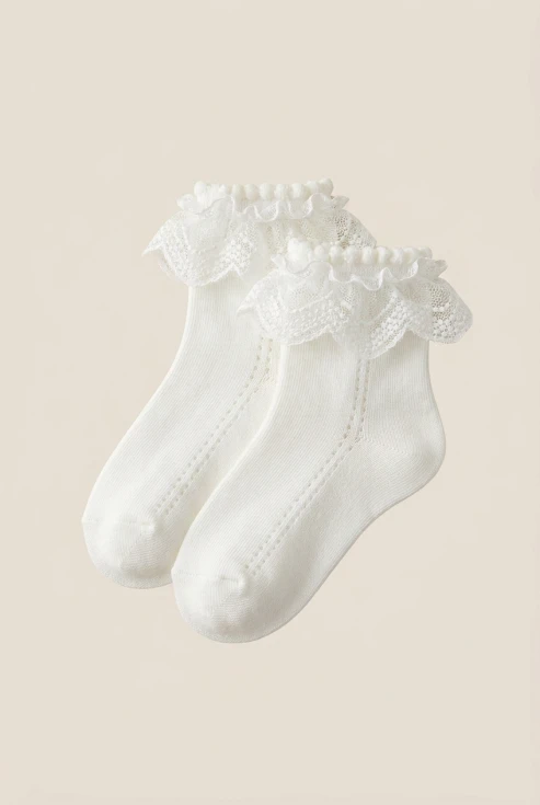 Weiße Kindersocken festlich, Festsöckchen Mädchen Kommunion, Kinder Socken Taufe, weiße Socken Hochzeit, zoyafashion Festsöckchen