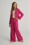 Mädchen Set Emi Fuchsia Detail Oberteil, festlicher Anzug Mädchen Pink intensiv, edle Festmode Fuchsia