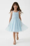 Festliches Trägerkleid Rina in Hellblau mit Glitzertüll