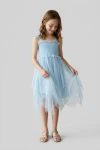 Festliches Midi-Trägerkleid Suzi in Hellblau mit Glitzertüll