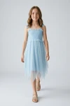 Festliches Midi-Trägerkleid Suzi in Hellblau mit Glitzertüll