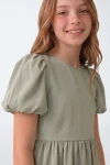 Festliches Mädchenkleid Sia in Salbeigrün mit Puffärmeln