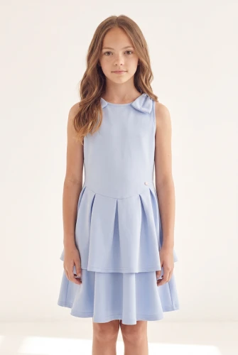 Festliches Kleid Harper für Mädchen in Hellblau – zweilagiger Rock und Schleifen auf den Schultern