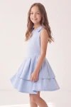 Kleid Harper in Hellblau – ausgestellter Rock in zwei Lagen – Seitenansicht