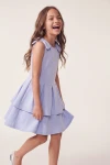 Kleid Harper in Hellblau in Bewegung – zweilagiger Rock – Seitenansicht