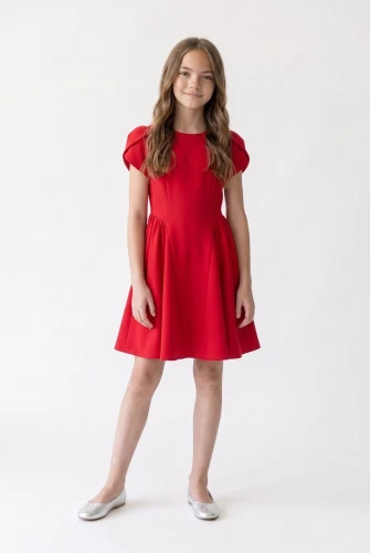 Festliches Kleid Rumi für Mädchen in Rot – mit Tulpenärmeln, zu Weihnachten und zum Geburtstag