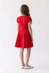 Kleid Rumi in Rot – Reißverschluss und geraffte Rockseiten – Rückansicht