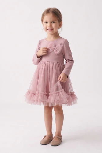 Festliches Tüllkleid Iga für Mädchen in Altrosa – Rüschen und Zierschleife, zur Hochzeit
