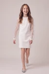 Kleid Vivienne in Weiß – gerader Schnitt knapp über dem Knie – Vorderansicht im Schritt