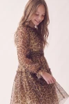 Tüllkleid Holly im Leopardenmuster – Tüllärmel und geraffte Taille – Seitenansicht