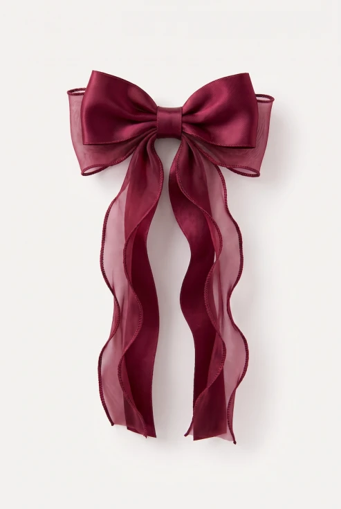 Haarspange mit Schleife in Bordeaux für Mädchen – Satin und Organza – Produktfoto von vorn auf Weiß