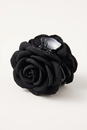 Haarklammer mit Stoffrose für Mädchen in Schwarz – Ton in Ton, Rose mit 7 cm Durchmesser