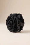 Haarklammer mit Rose in Schwarz – gezahnte Backen und Feder – Seitenansicht